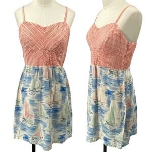 Anthropologie Striped Coral & Nautical Print Mini Dress Medium
